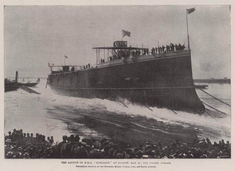 De tewaterlating van HMS Euryalus in Barrow, 20 mei, het schip te water door English Photographer