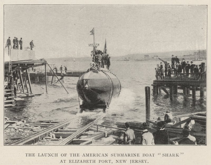 De lancering van de Amerikaanse onderzeeër Shark in Elizabeth Port, New Jersey door English Photographer