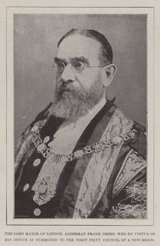 De Lord Mayor van Londen, wethouder Frank Green, die door zijn ambt wordt opgeroepen voor de eerste Privy Council van een nieuw bewind door English Photographer