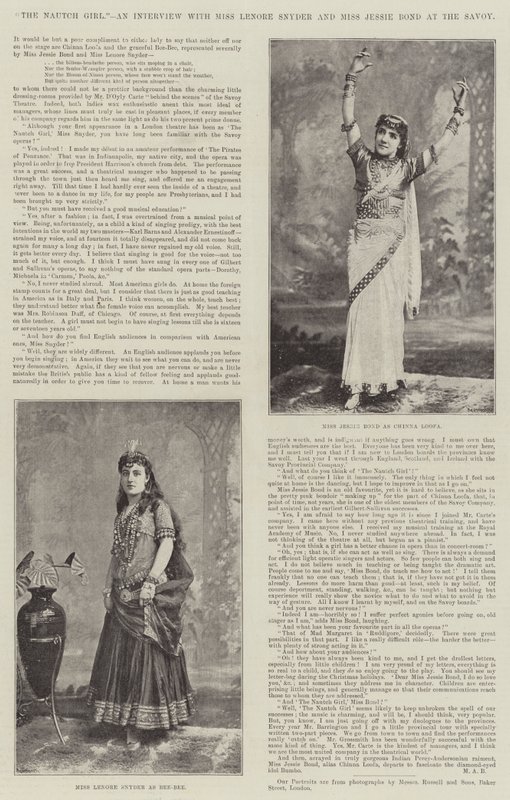 De Nautch Meisje, een Interview met Miss Lenore Snyder en Miss Jessie Bond in het Savoy door English Photographer