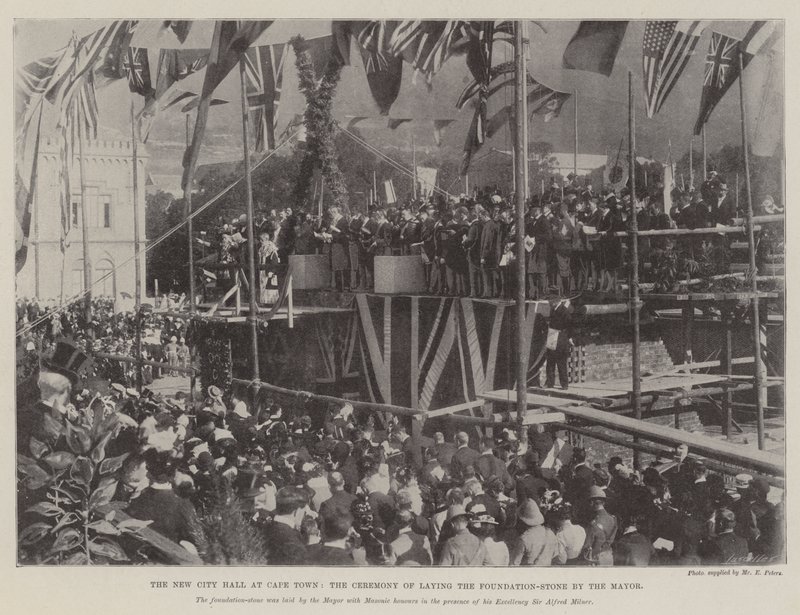 Het Nieuwe Stadhuis in Kaapstad, de Ceremonie van het Leggen van de Eerste Steen door de Burgemeester door English Photographer