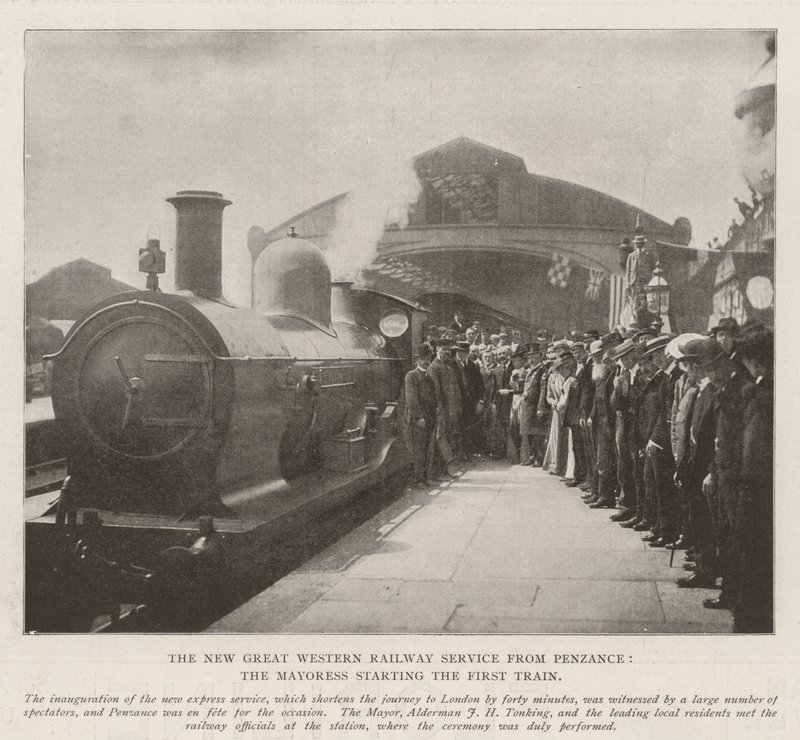 De Nieuwe Great Western Railway Service vanuit Penzance, de Burgemeesteres start de Eerste Trein door English Photographer