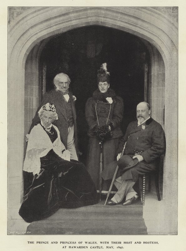De Prins en Prinses van Wales, met hun gastheer en gastvrouw, in Kasteel Hawarden, mei 1897 door English Photographer