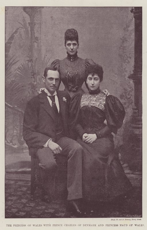 De Prinses van Wales met Prins Charles van Denemarken en Prinses Maud van Wales door English Photographer