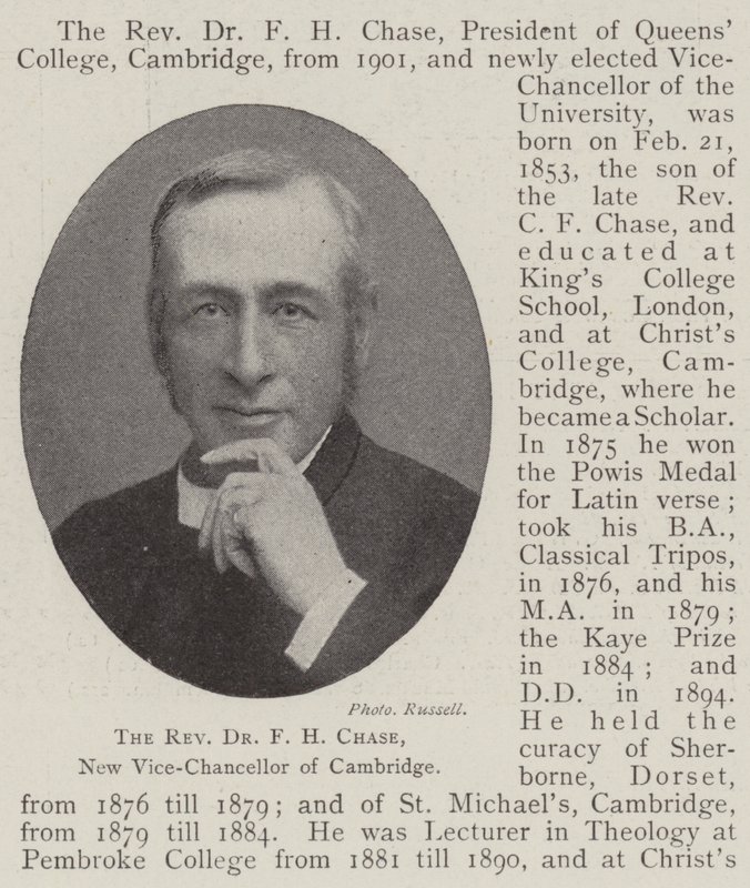 De Eerwaarde Dr F H Chase, Nieuwe Vice-Kanselier van Cambridge door English Photographer