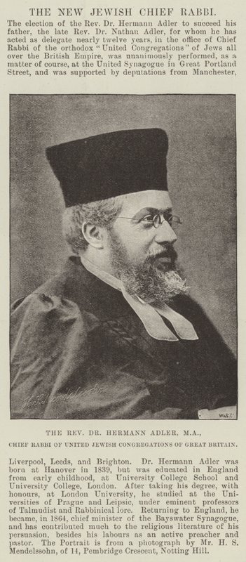 De Eerwaarde Dr. Hermann Adler, MA, Hoofdrabbijn van de Verenigde Joodse Gemeenten van Groot-Brittannië door English Photographer