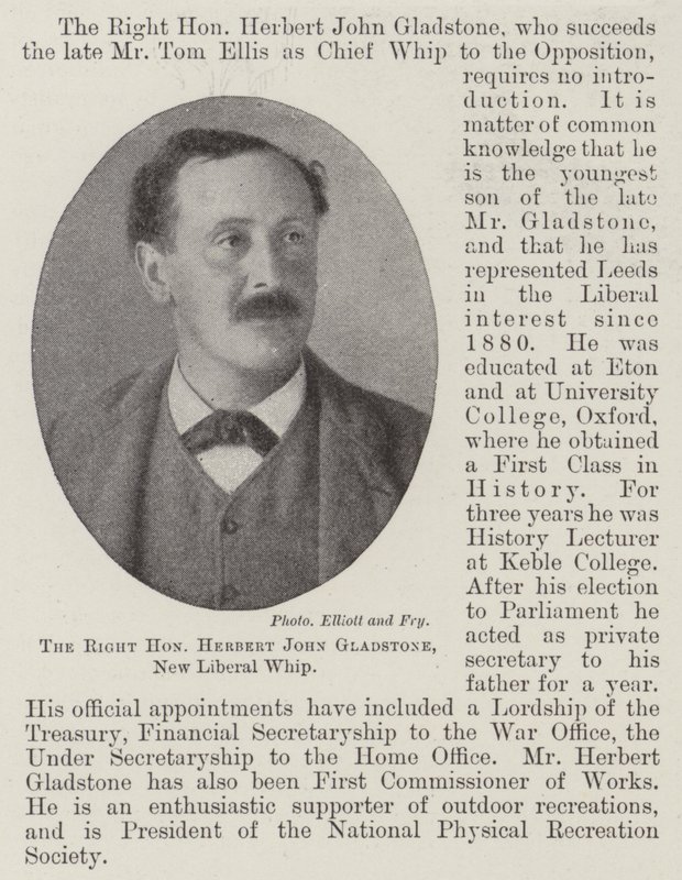 De Zeer Eerwaarde Herbert John Gladstone, Nieuwe Liberale Whip door English Photographer