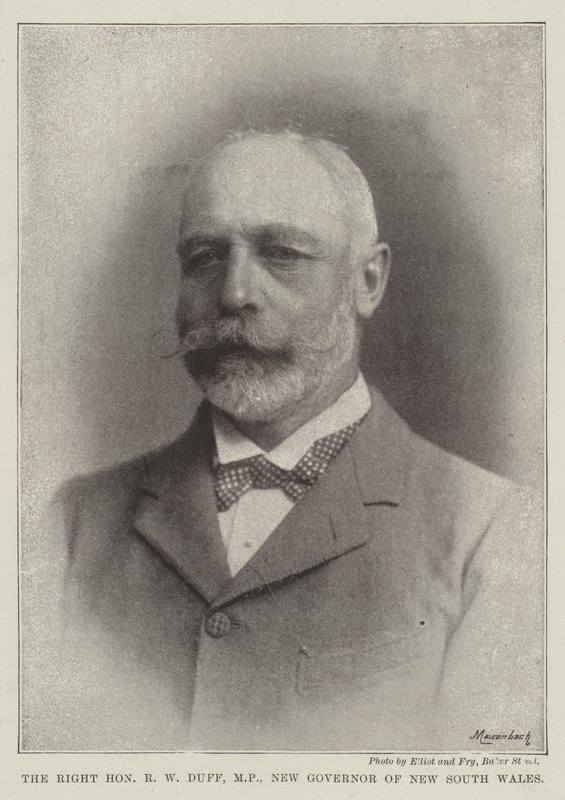 De zeer eerbiedwaardige R W Duff, MP, nieuwe gouverneur van New South Wales door English Photographer