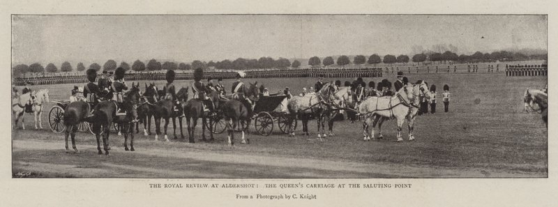 De koninklijke review in Aldershot, de koets van de koningin bij het saluutpunt door English Photographer