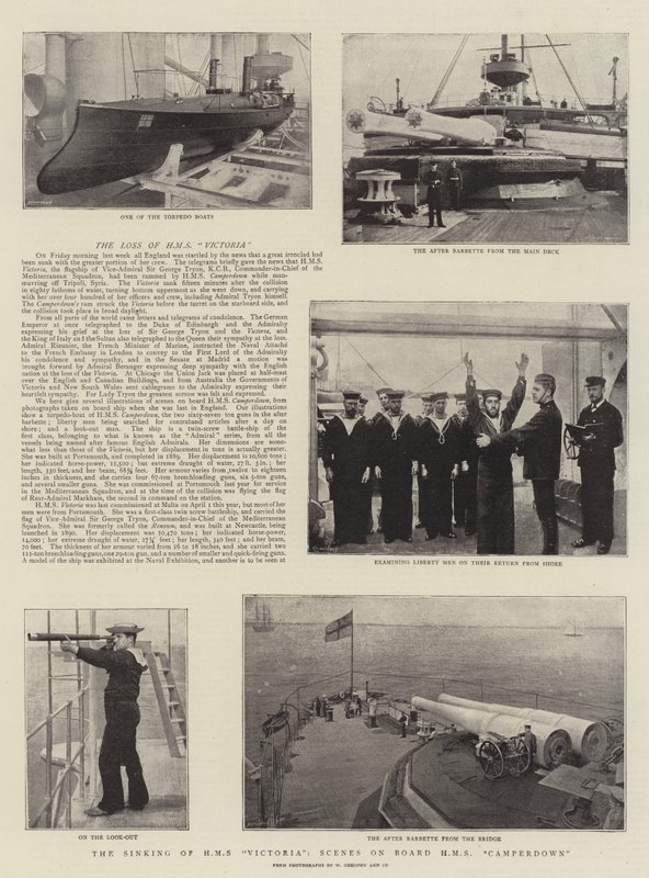 Het zinken van HMS Victoria, scènes aan boord van HMS Camperdown door English Photographer