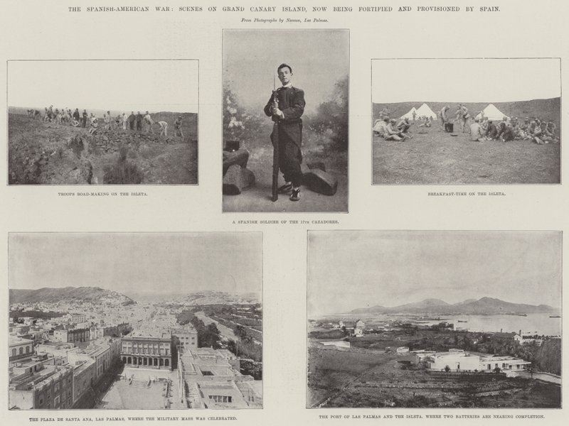De Spaans-Amerikaanse Oorlog, scènes op het eiland Gran Canaria, nu versterkt en bevoorraad door Spanje door English Photographer
