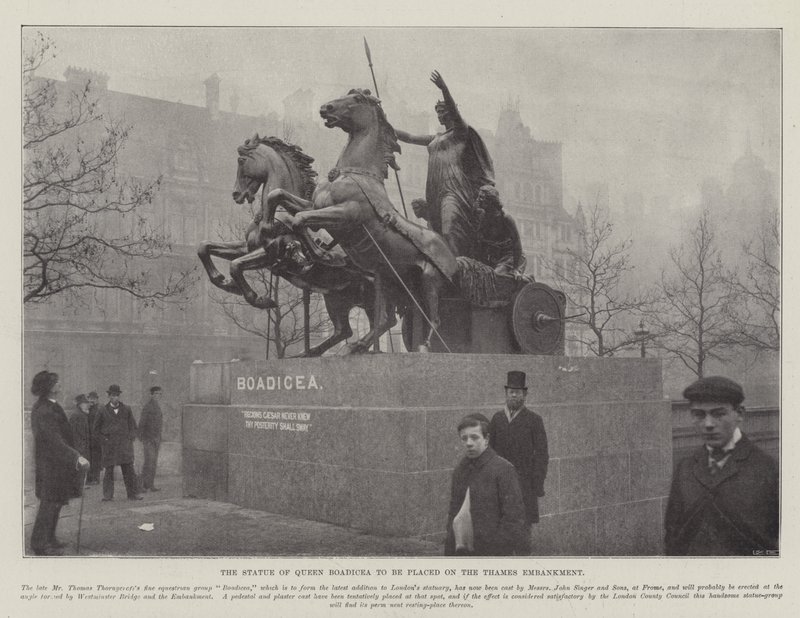 Het standbeeld van koningin Boadicea dat op de Thames Embankment wordt geplaatst door English Photographer