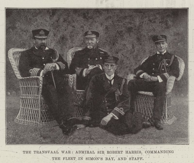 De Transvaal Oorlog, admiraal Sir Robert Harris, bevelhebber van de vloot in Simons Bay, en staf door English Photographer