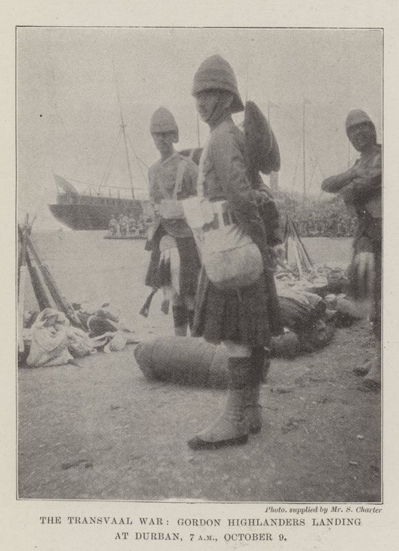 De Transvaalse Oorlog, Gordon Highlanders landen in Durban, 7 uur 