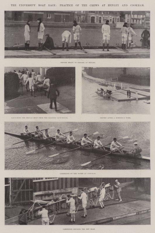De universiteitsbootrace, oefening van de bemanningen bij Henley en Cookham door English Photographer