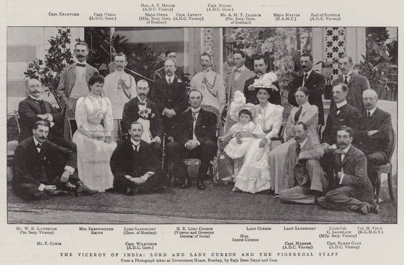 De onderkoning van India, Lord en Lady Curzon en het onderkoninklijk personeel door English Photographer