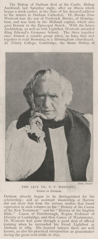 De Wijlen Dr. B F Westcott, Bisschop van Durham door English Photographer