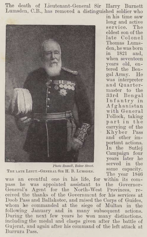 De overleden luitenant-generaal Sir H B Lumsden door English Photographer