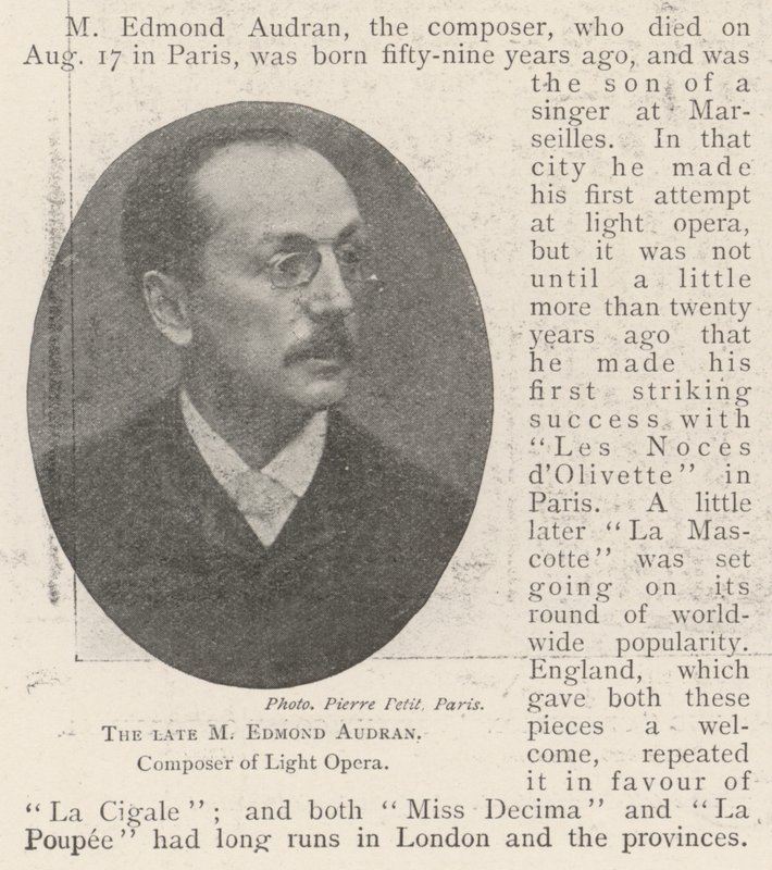 De overleden M Edmond Audran, Componist van Operette door English Photographer