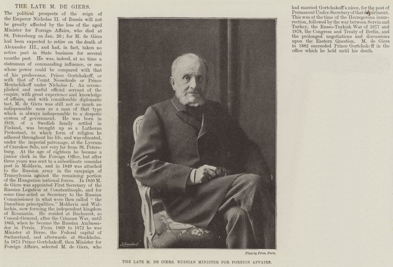 De overleden M de Giers, Russische minister van Buitenlandse Zaken door English Photographer
