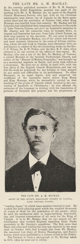 De wijlen Mr. A. M. Mackay, Agent van de Church Missionary Society in Oeganda, Lake Victoria Nyanza door English Photographer
