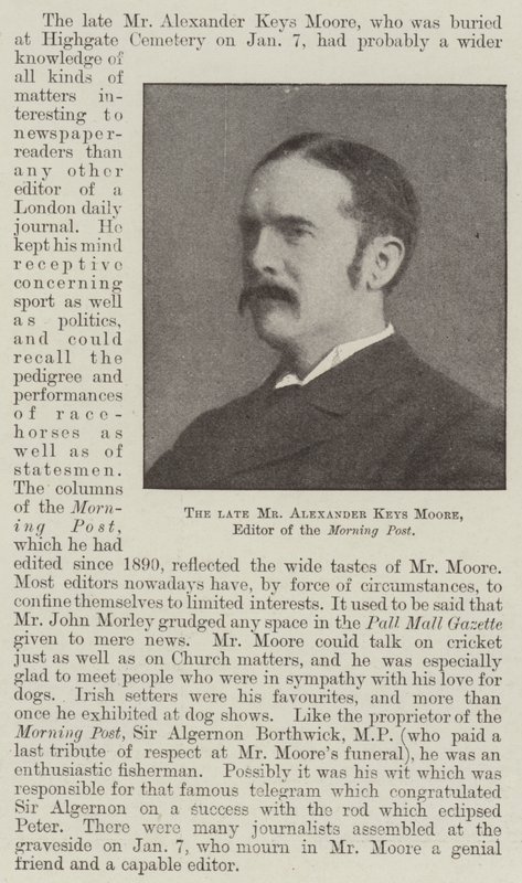 De overleden Mr Alexander Keys Moore, redacteur van de Morning Post door English Photographer