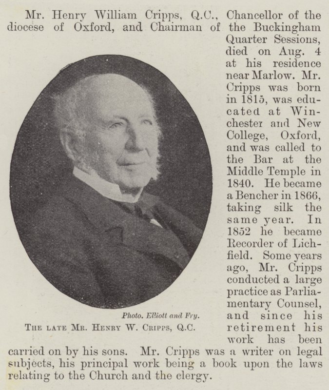 De overleden Mr Henry W Cripps, QC door English Photographer