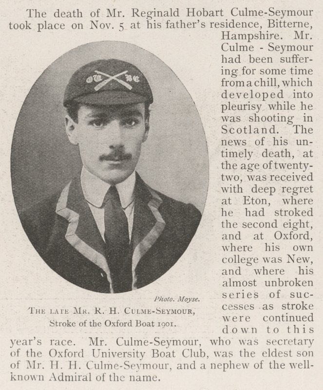 De overleden Mr R H Culme-Seymour, Slagman van de Oxford Boot 1901 door English Photographer