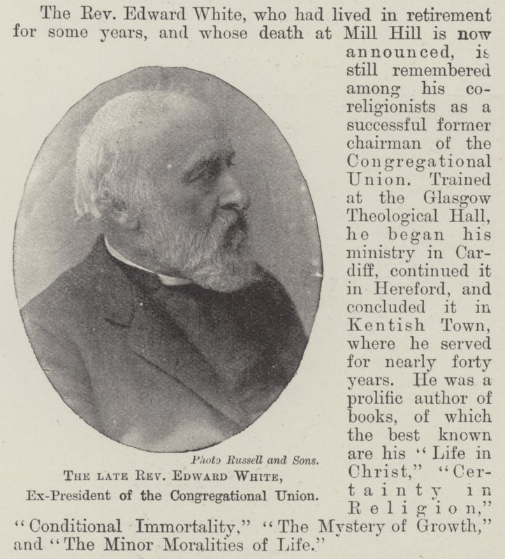 De overleden Eerwaarde Edward White, Ex-Voorzitter van de Congregational Union door English Photographer