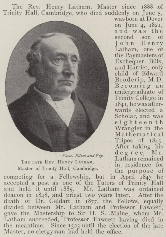 De overleden Eerwaarde Henry Latham, Meester van Trinity Hall, Cambridge door English Photographer