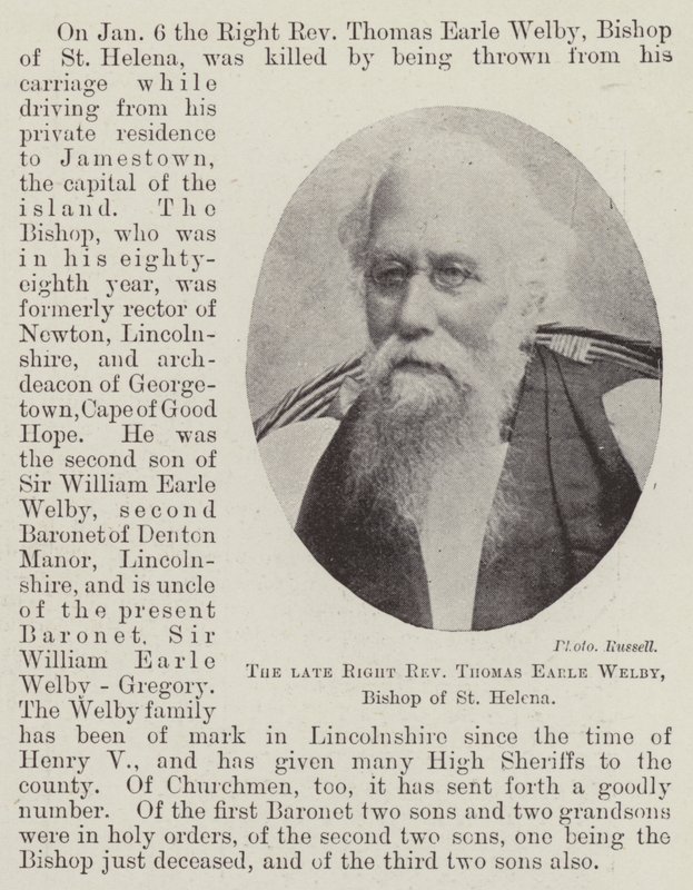 De overleden rechter eerwaarde Thomas Earle Welby, bisschop van St Helena door English Photographer