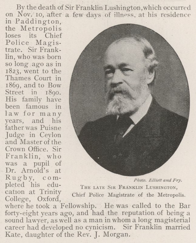 De overleden Sir Franklin Lushington, Hoofdpolitiemagistraat van de Metropool door English Photographer