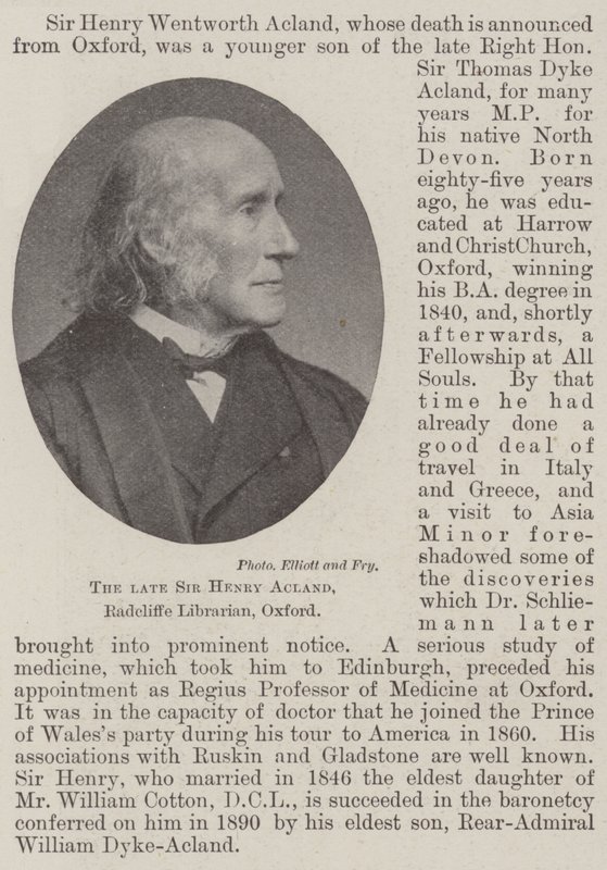 De overleden Sir Henry Acland, Radcliffe-bibliothecaris, Oxford door English Photographer