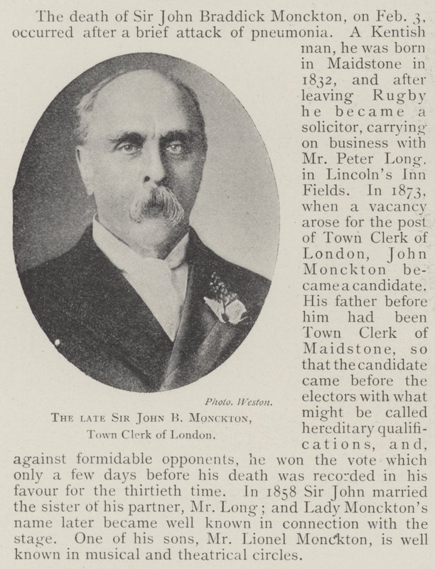 De overleden Sir John B Monckton, stadssecretaris van Londen door English Photographer