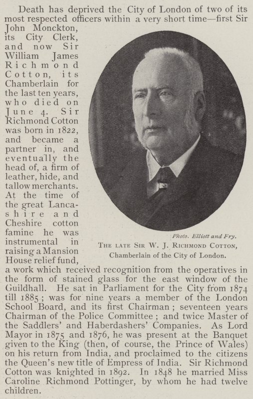 De overleden Sir W J Richmond Cotton, Kamerheer van de Stad Londen door English Photographer