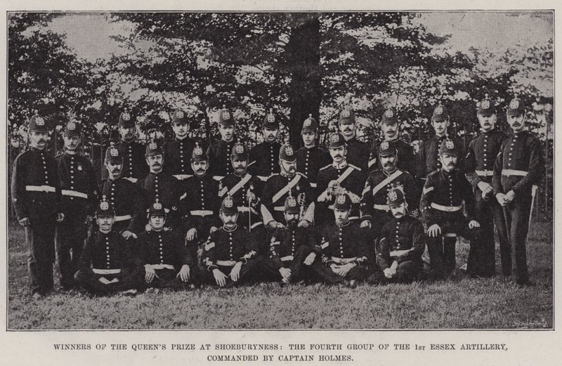 Winnaars van de Queens Prize in Shoeburyness, de vierde groep van de 1e Essex Artillery, onder bevel van kapitein Holmes door English Photographer