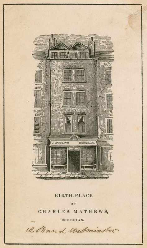 18 Strand, Westminster, Londen, geboorteplaats van Charles Matthews, komiek door English School
