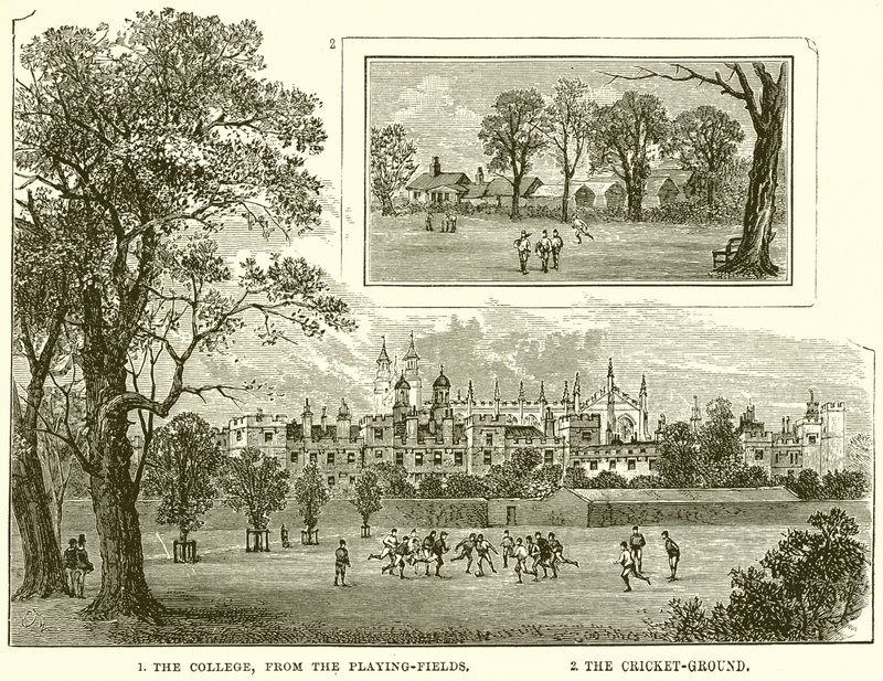 1. Het College, vanaf de Speelvelden. 2. Het Cricketveld door English School