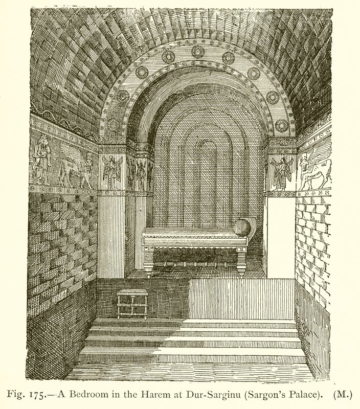 Een slaapkamer in de harem in Dur-Sarginu (Sargons paleis) door English School