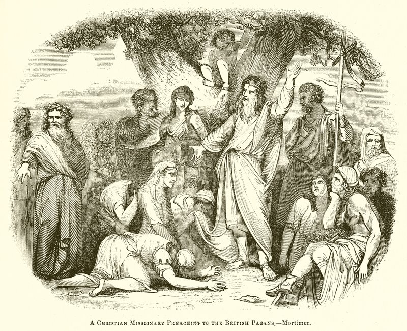Een christelijke missionaris die predikt tot de Britse heidenen door English School
