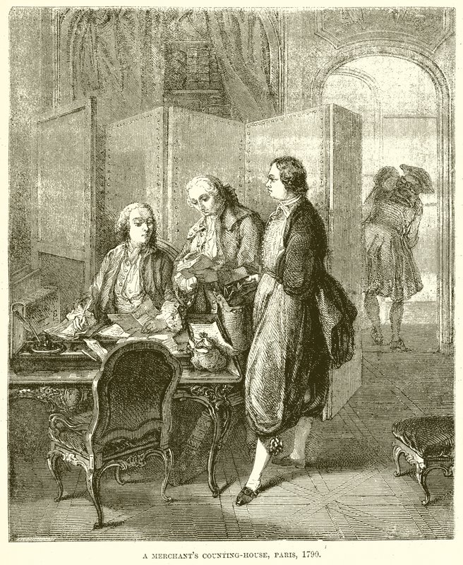 Een koopmanskantoor, Parijs, 1790 door English School