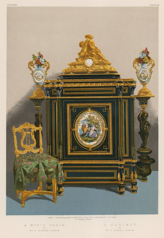 Een Muziekstoel door Mr A Joubert, Londen; Een Kabinet door Mr A Sedley, Londen door English School