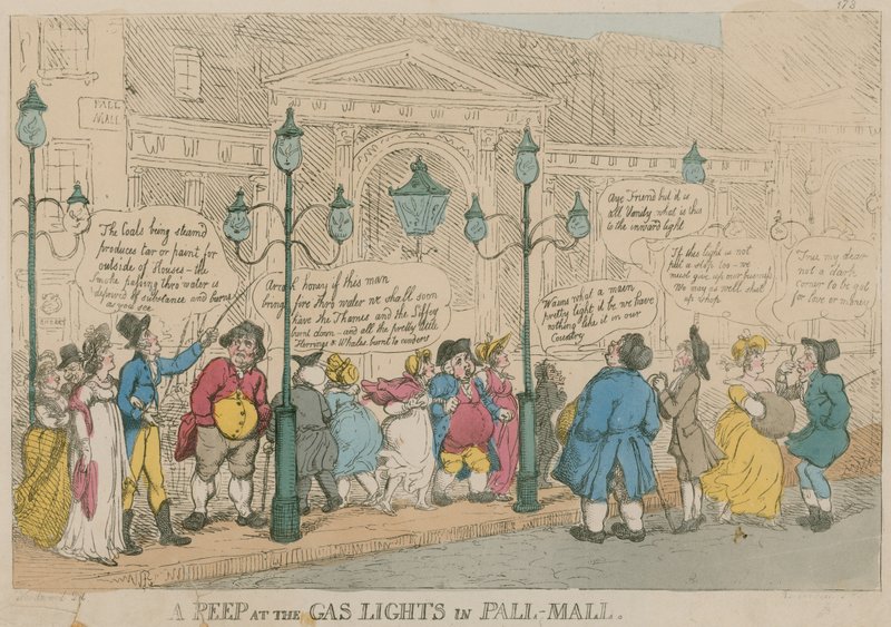 Een blik op de gaslichten in Pall Mall, Londen door English School