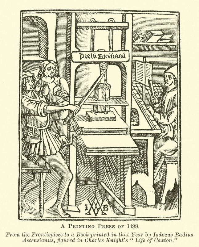 Een Drukpers uit 1498 door English School