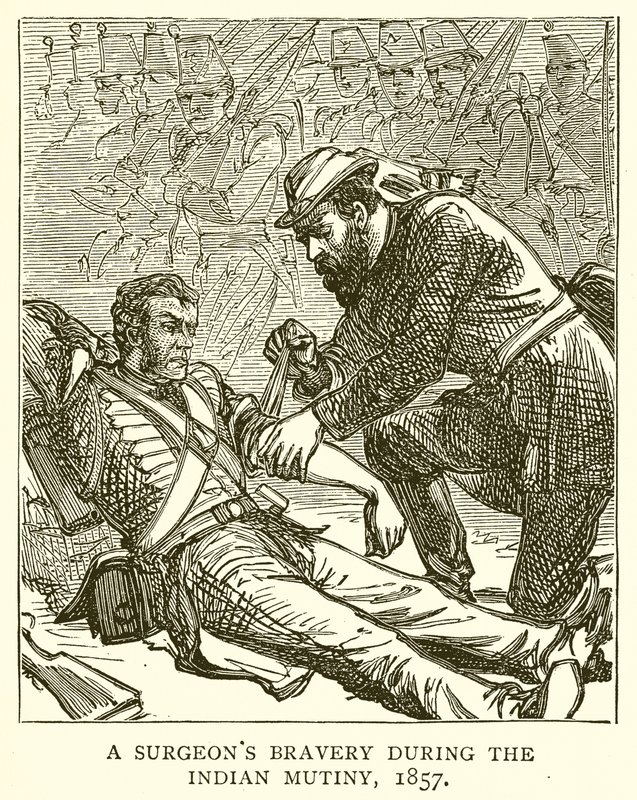 De Moed van een Chirurg tijdens de Indiase Muiterij, 1857 door English School