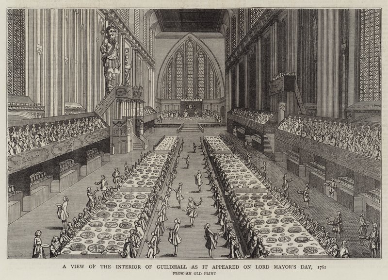 Een uitzicht op het interieur van Guildhall zoals het verscheen op Lord Mayor