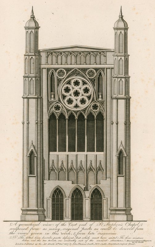 Een geometrisch uitzicht op het oostelijke uiteinde van de St. Stephens Kapel door English School