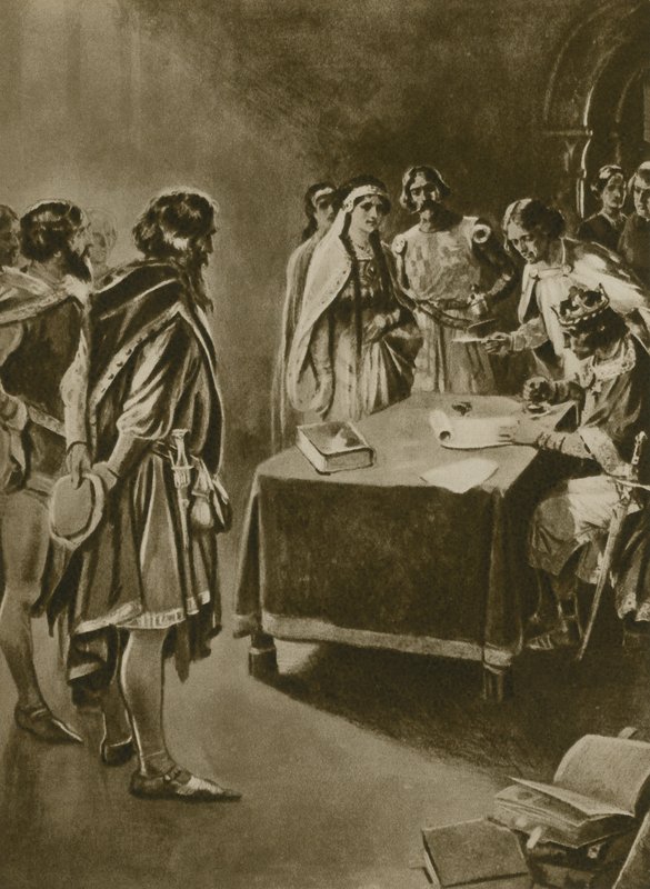 Een koninklijk charter om kolen te delven (gravure) door English School