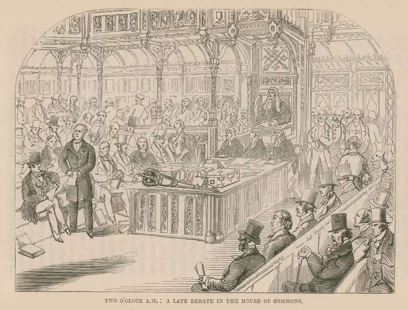 Een laat debat in het Lagerhuis door English School