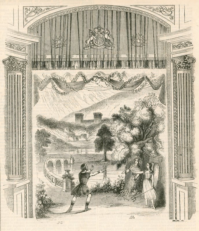 Een scène uit het toneelstuk King Arthur, Drury Lane Theatre, Londen door English School